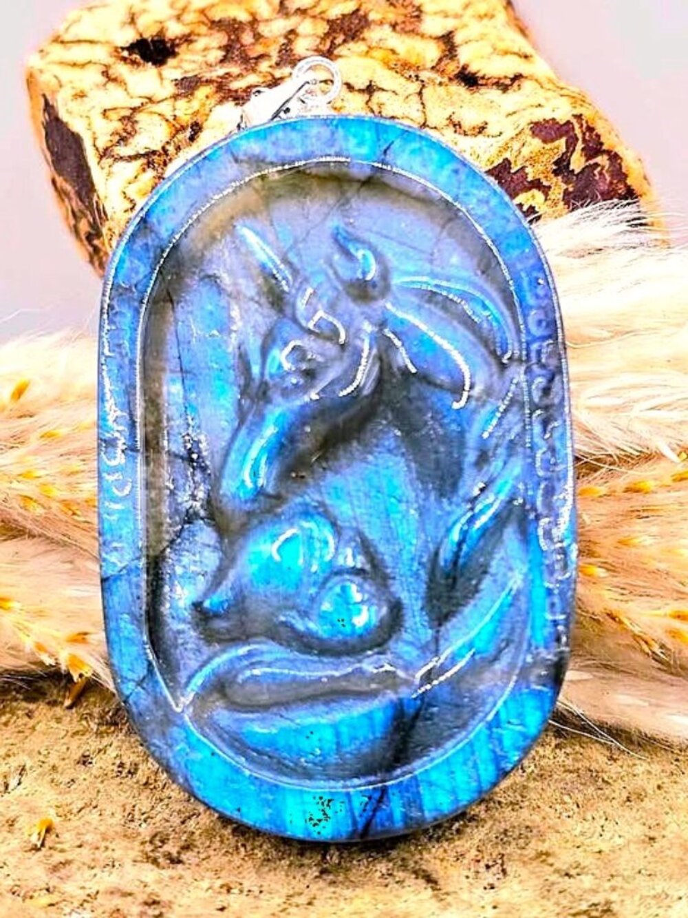 Natural Labradorite Unicorn & Baby Foal Pendant • Blue Flash • Crystal Unicorn